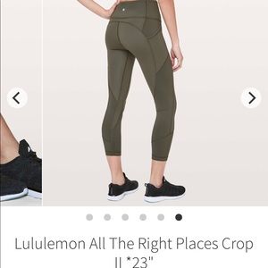 EUC Lululemon All The Right Places 23” Dark Olive Size 4 reflective